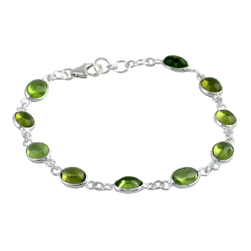 Lush garnet bracelet-Sterling Silver 'Elegant' Peridot Link Bracelet - Green