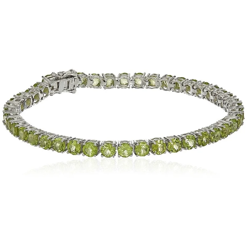 Swept gem bracelet-Sterling Silver Peridot Round Tennis Bracelet, 7.25" - Green