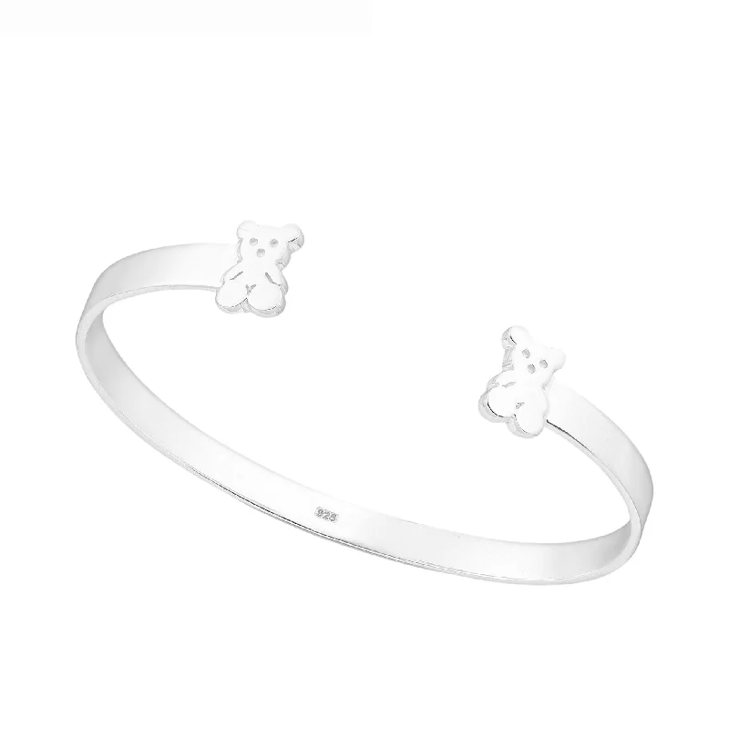 Elevated stone bracelet-Sterling Silver Teddy Bears Bracelet