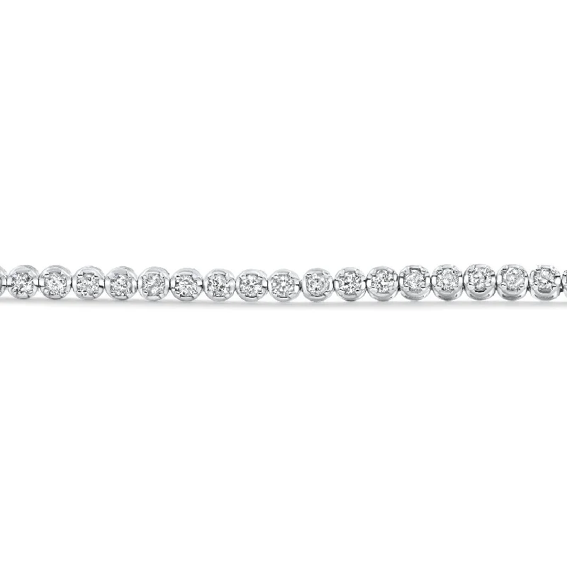 Ruffled rim bracelet-White Gold 1Ct TW Natural Diamond Tennis Line Bracelet 7"