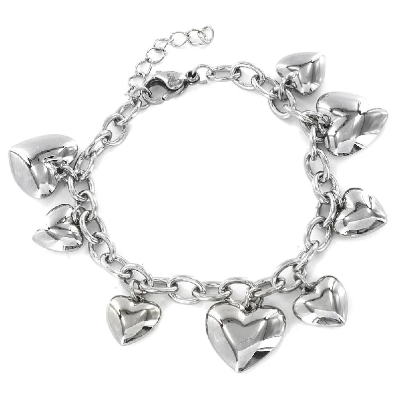 Rough-hewn stone bracelet-Women's Heart Charms Stainless Steel Bracelet