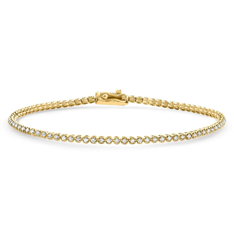 Flowing arc bracelet-Yellow Gold 1Ct TW Natural Diamond Tennis Line Bracelet 7"