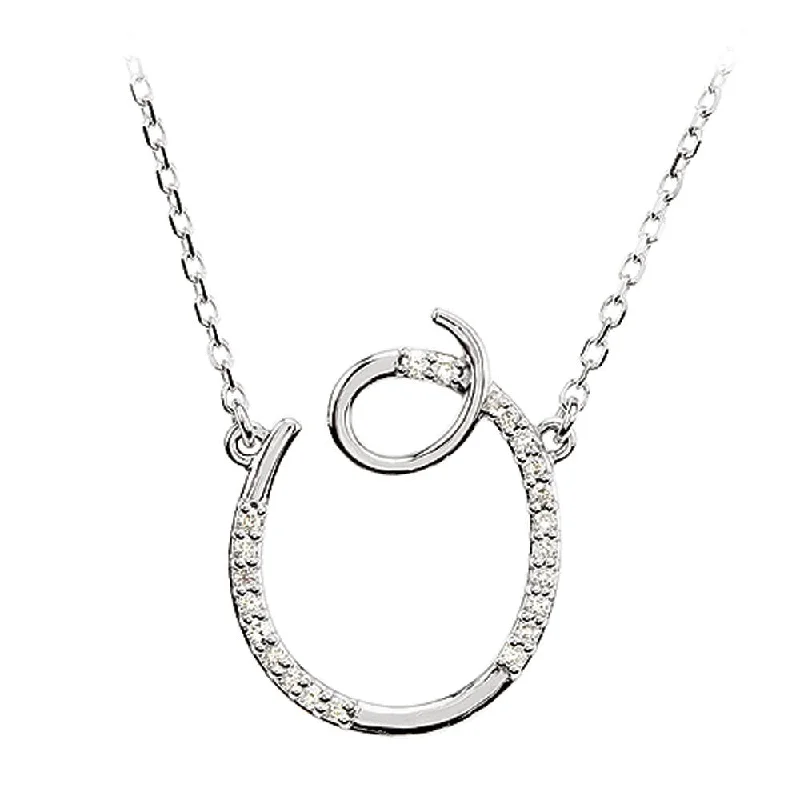 Natural sapphire necklace-1/10 Ctw Diamond 14k White Gold Medium Script Initial O Necklace, 17in