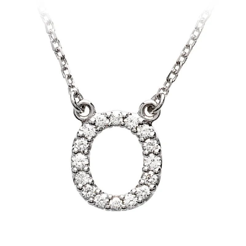 Stamped design necklace-1/6 Cttw Diamond & 14k White Gold Block Initial Necklace, Letter O