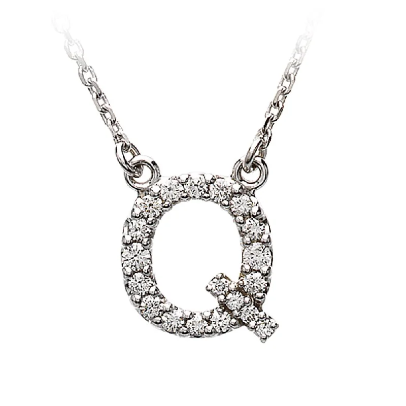 Prism crystal necklace-1/6 Cttw Diamond & 14k White Gold Block Initial Necklace, Letter Q