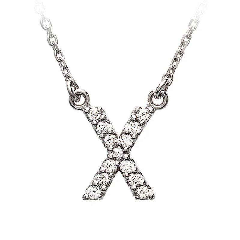 Stout link necklace-1/8 Cttw Diamond & 14k White Gold Block Initial Necklace, Letter X