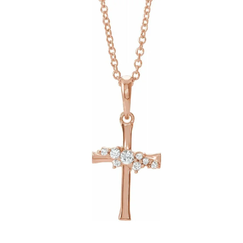 Retro topaz necklace-14K Gold .06 CTW Diamond Cluster Tiny Cross Necklace, 16-18 Inch