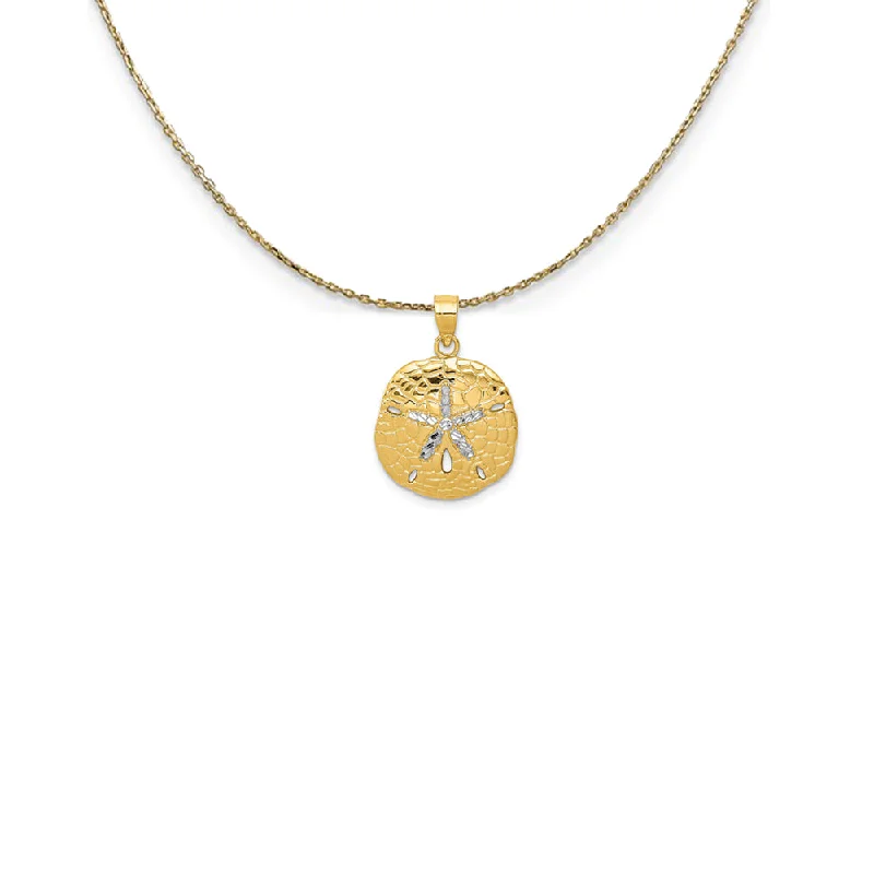 14k Gold and Rhodium 2-Tone Diamond Cut Sand Dollar Necklace