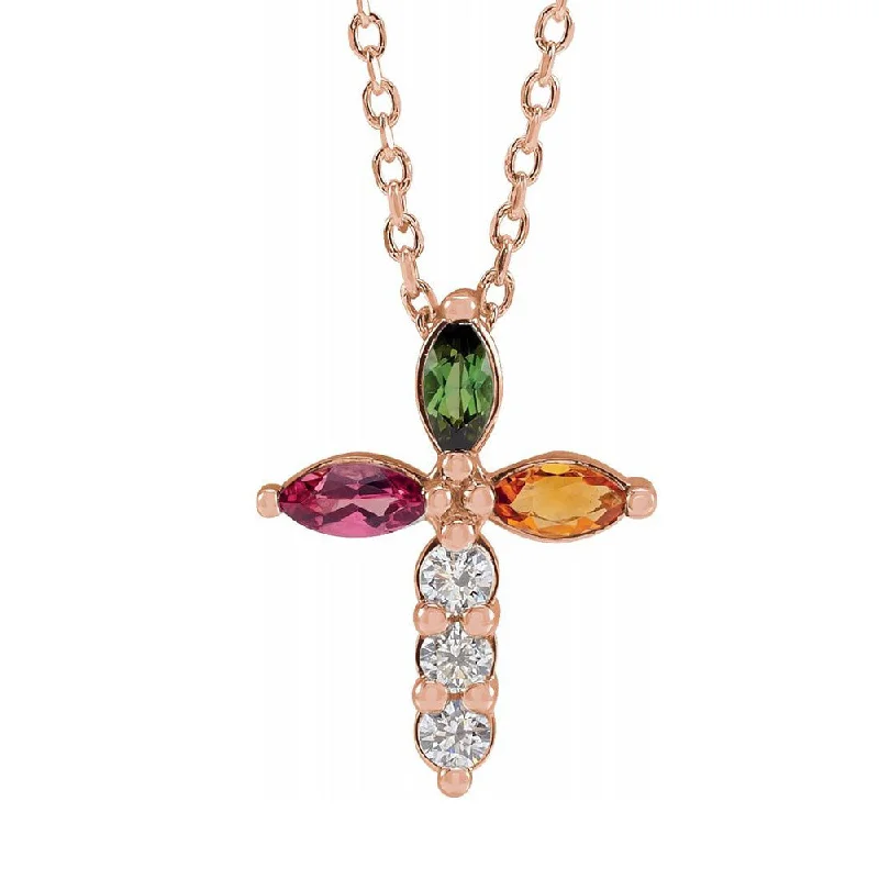 Rustic copper necklace-14K Gold Multi-Gemstone & 1/10 CTW Diamond Cross Necklace, 16-18 Inch