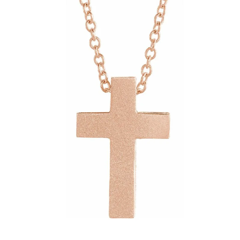 Solid-set pave necklace-14K Gold Tiny Satin Side Scroll Cross Necklace, 16-18 Inch