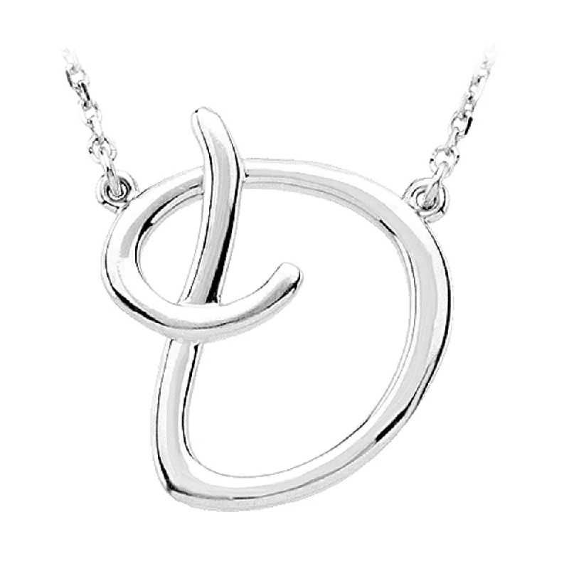 14k White Gold, Olivia Collection, Medium Script Initial D Necklace