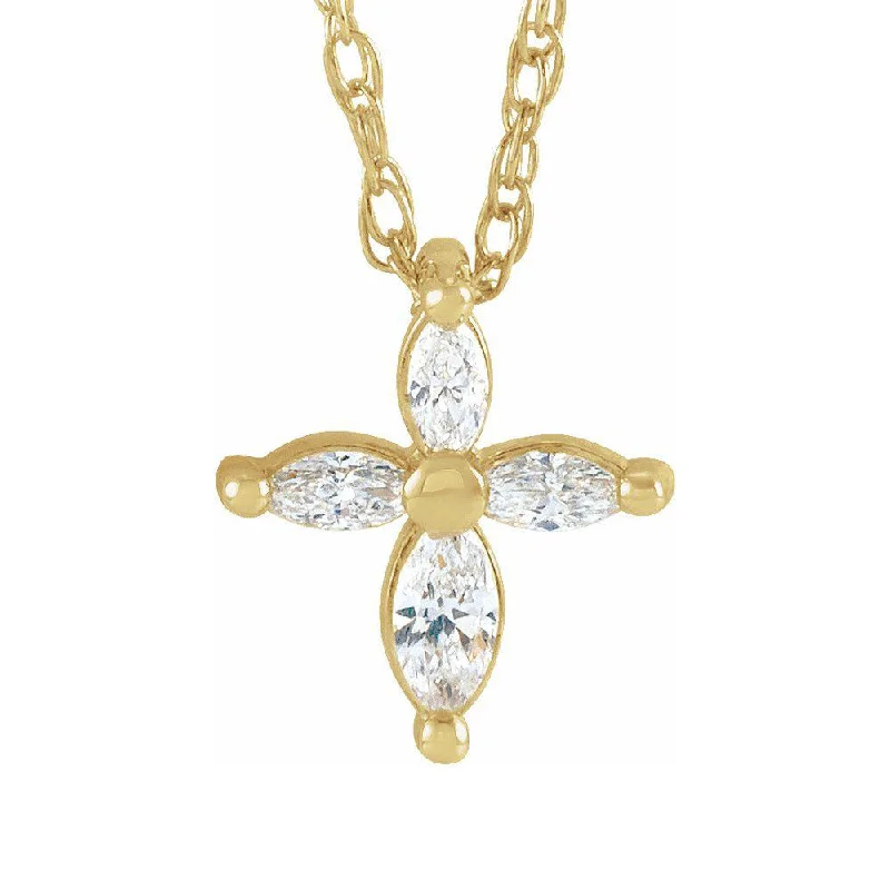 Tesselated chain necklace-14K Yellow Gold 1/6 CTW Diamond Marquise Tiny Cross Necklace, 18 Inch