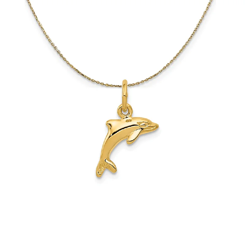 Stamped gem necklace-14k Yellow Gold 12mm Dolphin Necklace