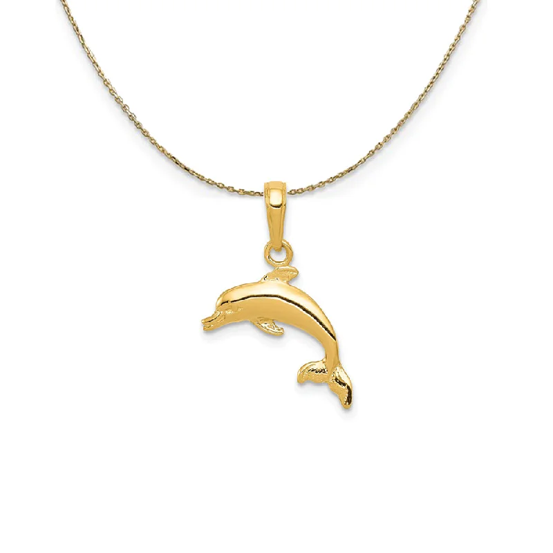 Retro amber necklace-14k Yellow Gold 17mm Swimming Dolphin Necklace