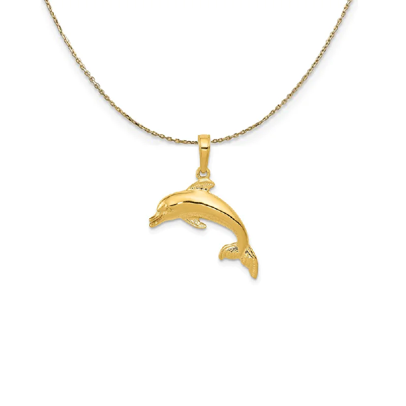 Curving bar necklace-14k Yellow Gold 20mm Swimming Dolphin Necklace