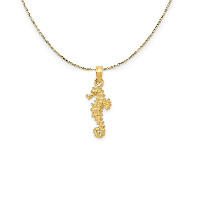 Pure pearl necklace-14k Yellow Gold 22mm 3D Textured Seahorse Necklace