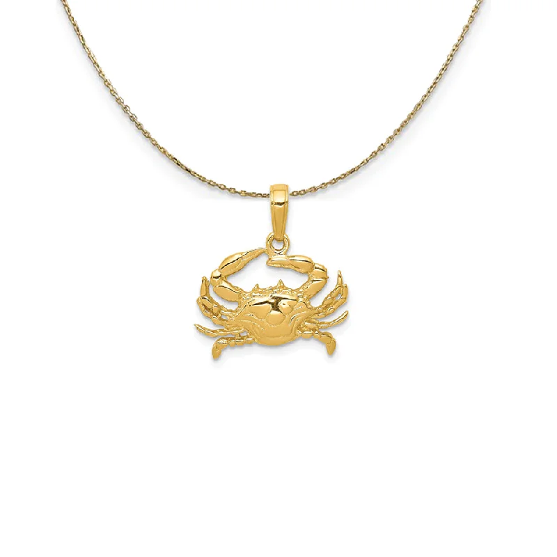 14k Yellow Gold 2D Blue Crab Necklace