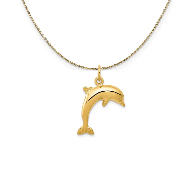 Brushed steel necklace-14k Yellow Gold 2D Jumping Dolphin Necklace