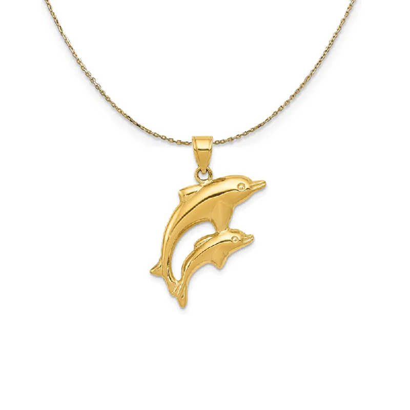 Four-stone necklace-14k Yellow Gold 3D Mother and Baby Dolphin Necklace