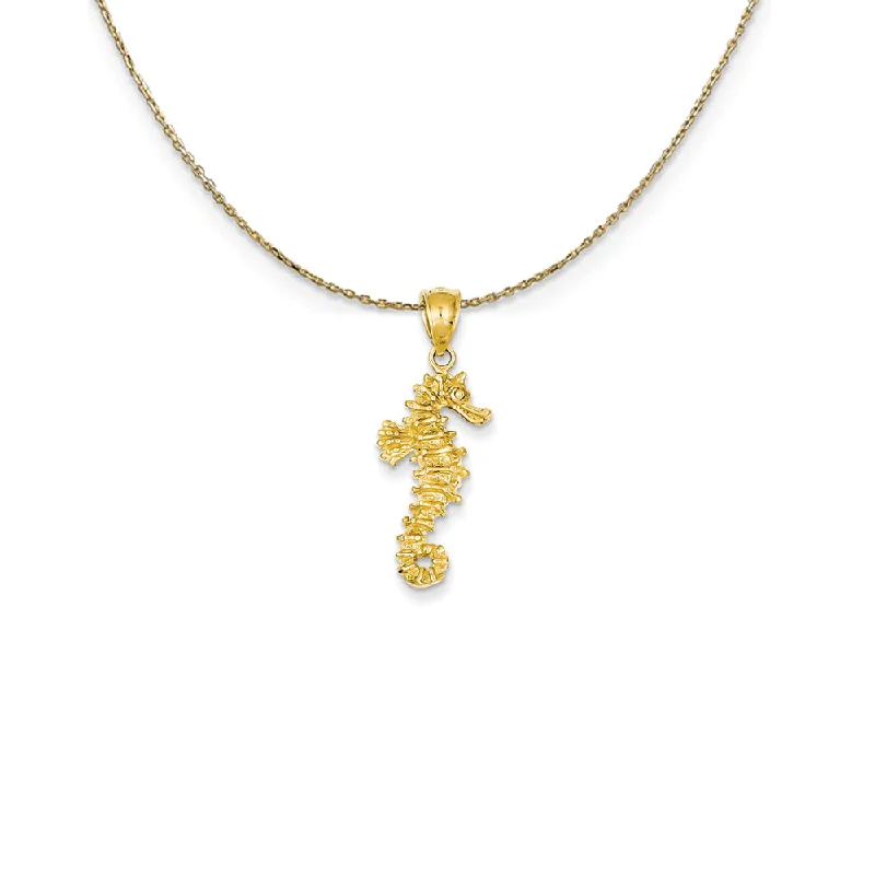 Wild pearl necklace-14k Yellow Gold 3D Textured Seahorse Necklace