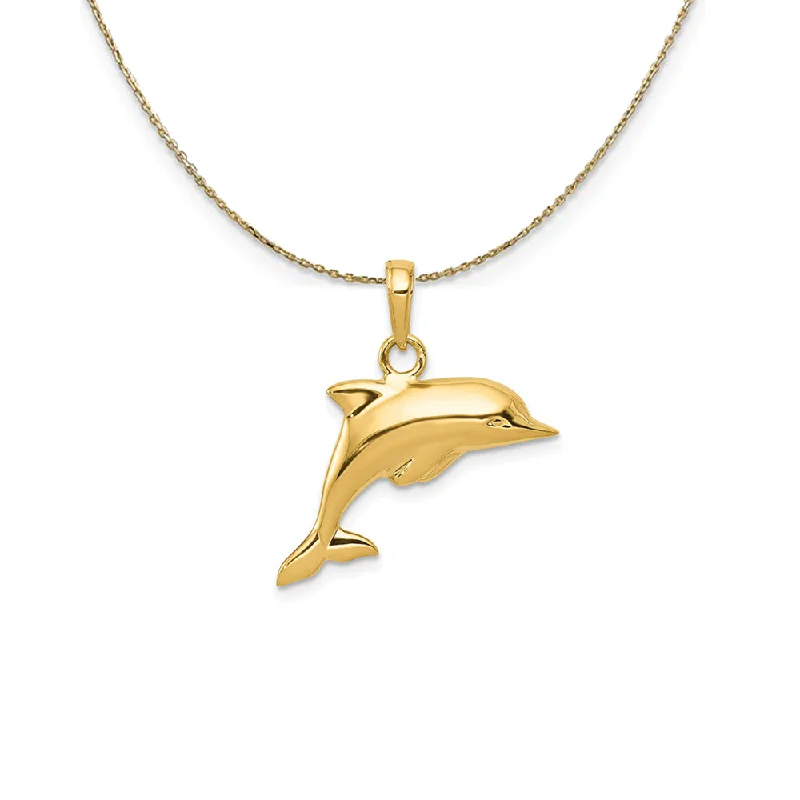 14k Yellow Gold 3Dimensional Dolphin Necklace