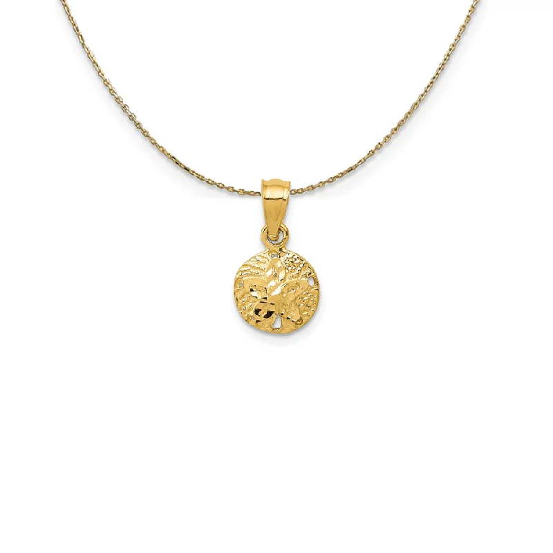 Stippled chain necklace-14k Yellow Gold 8mm Satin and Diamond Cut Sand Dollar Necklace