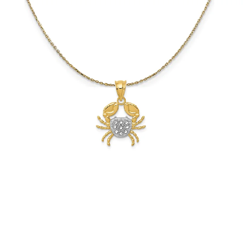 Retro topaz necklace-14k Yellow Gold and Rhodium Diamond Cut Crab Necklace