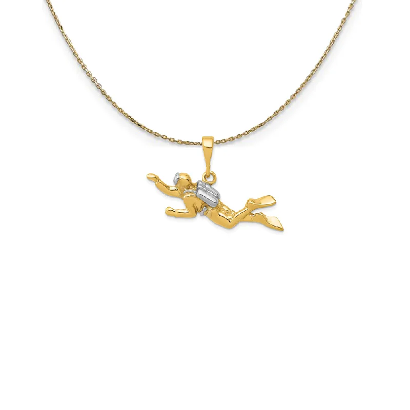 14k Yellow Gold and Rhodium Two Tone Scuba Diver Necklace