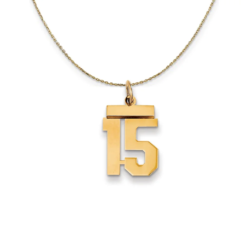 Swept gem necklace-14k Yellow Gold, Athletic, Sm Polished Number 15 Necklace