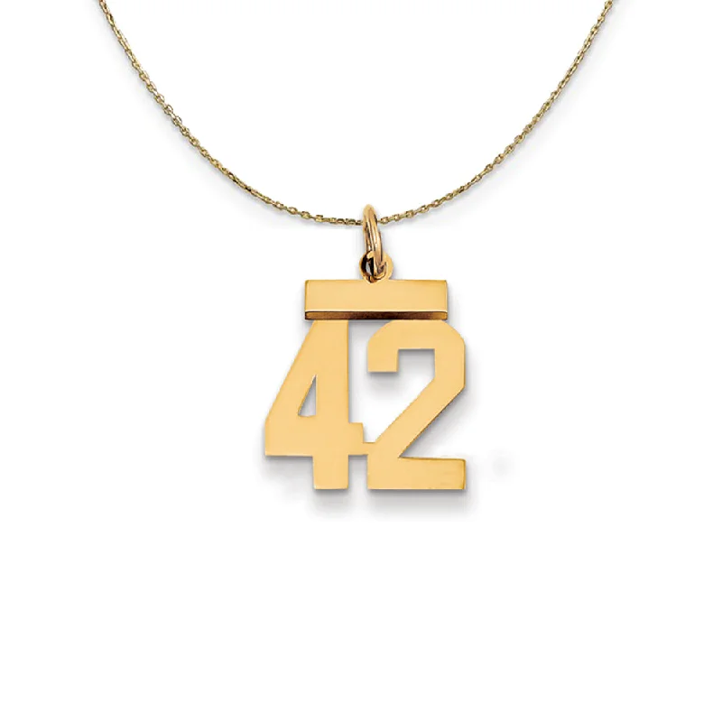 Piled birthstone necklace-14k Yellow Gold, Athletic, Sm Polished Number 42 Necklace