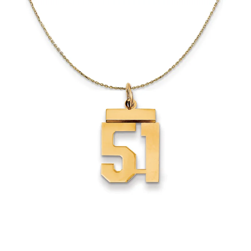 Crafted silver necklace-14k Yellow Gold, Athletic, Sm Polished Number 51 Necklace