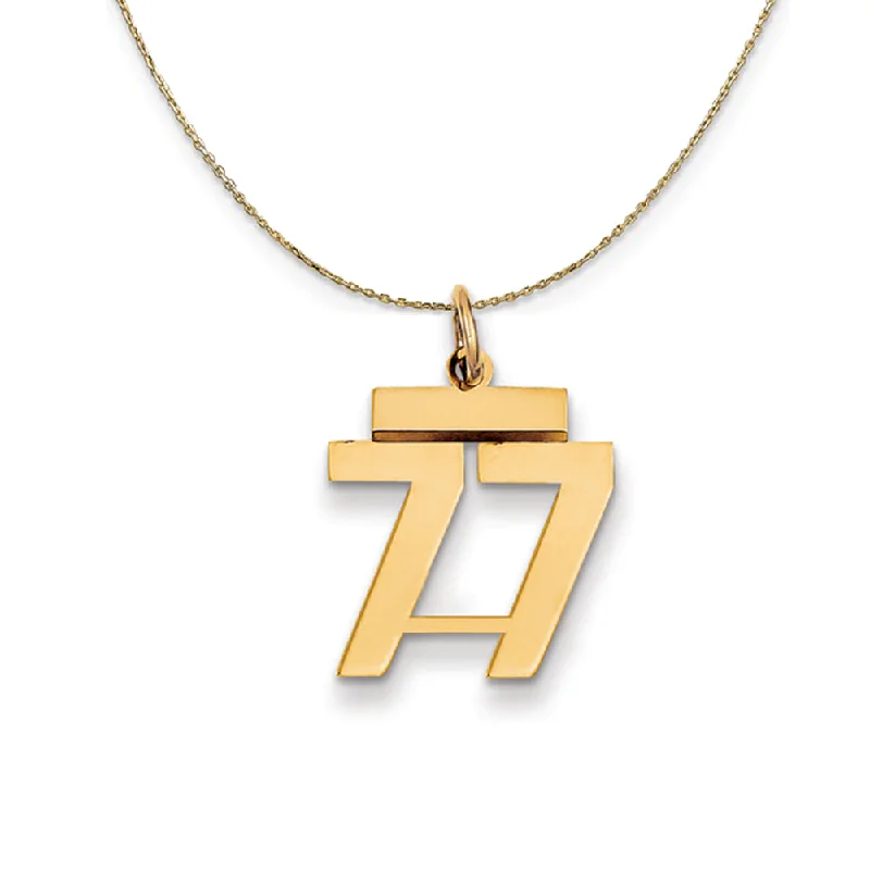 Satin titanium necklace-14k Yellow Gold, Athletic, Sm Polished Number 77 Necklace