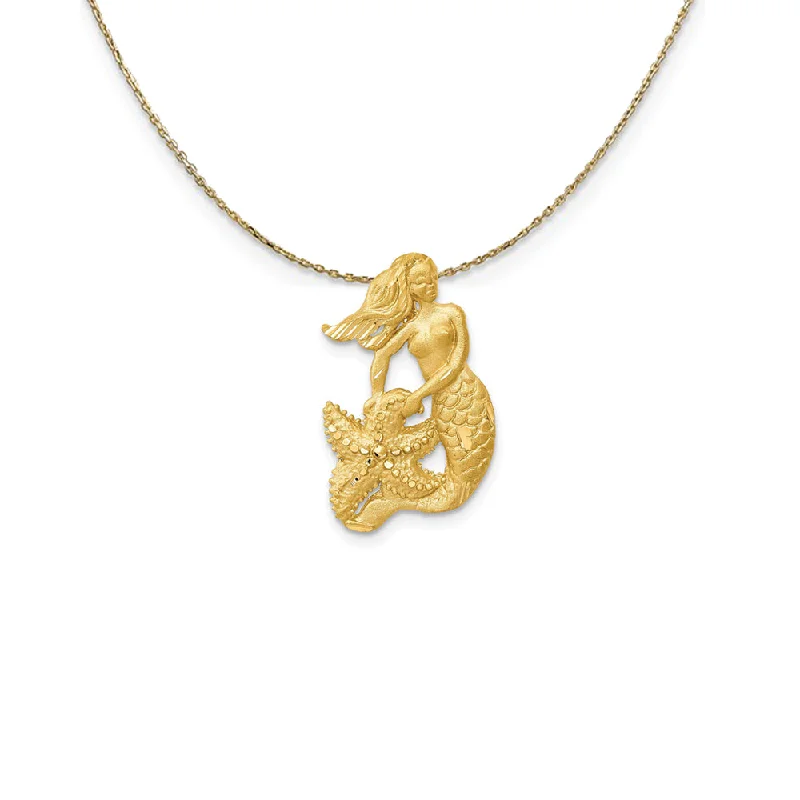 Crafted gold necklace-14k Yellow Gold Diamond Cut Mermaid with Sea Star Necklace