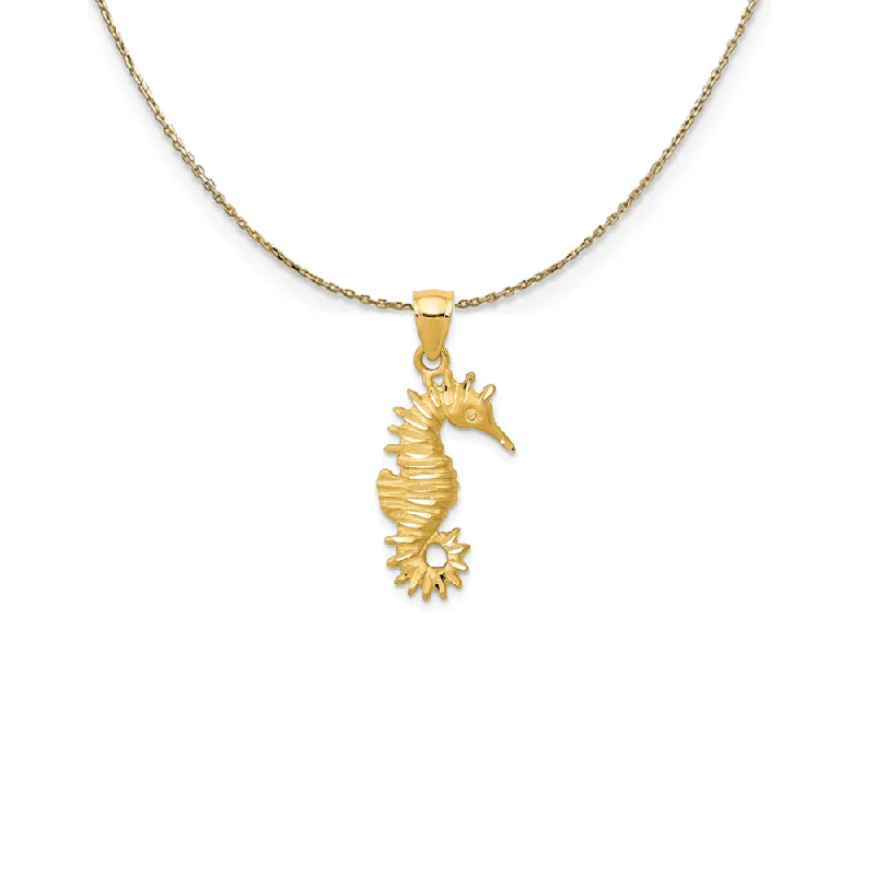 Holo necklace-14k Yellow Gold Diamond Cut Satin Seahorse Necklace