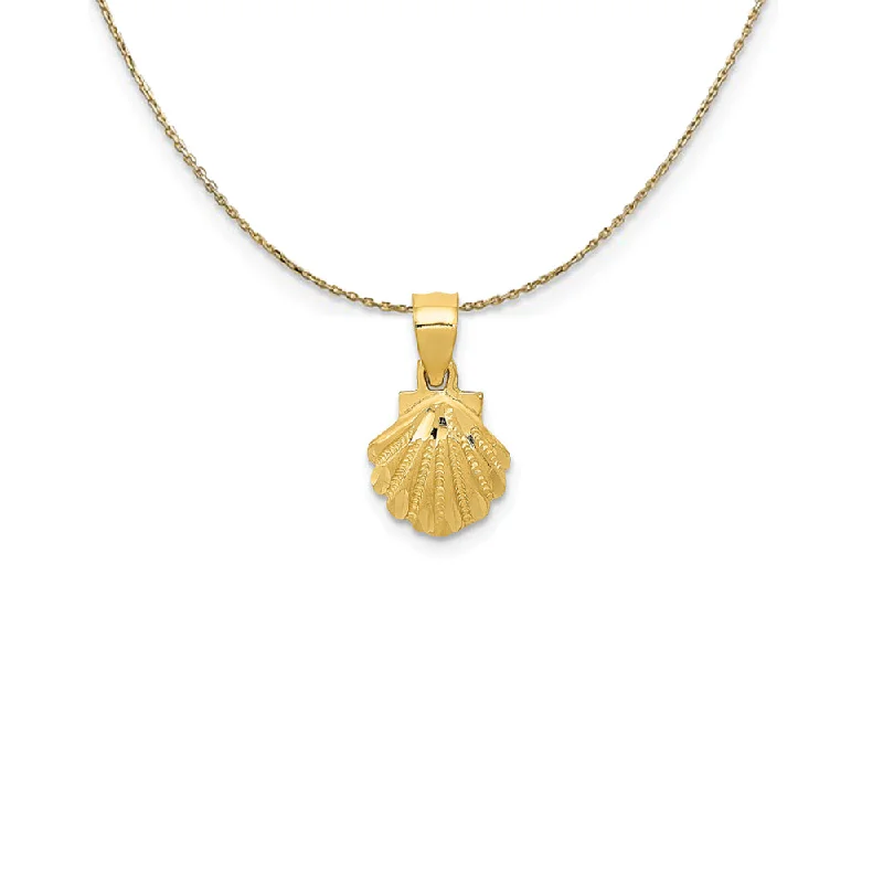 Radiant silver necklace-14k Yellow Gold Diamond Cut Scallop Shell Necklace