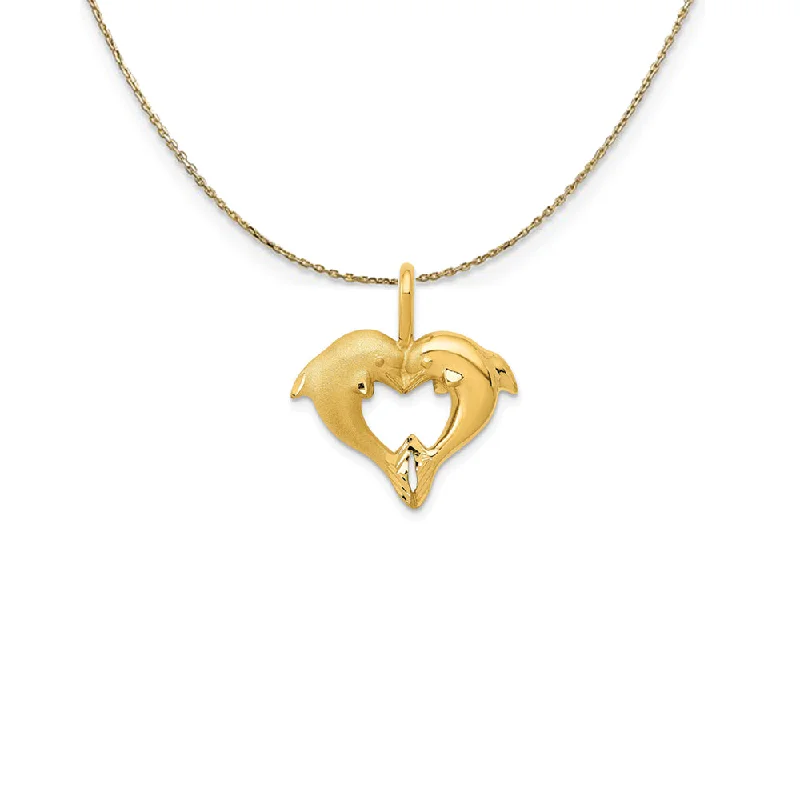 Patterned glaze necklace-14k Yellow Gold Dolphins Heart Shaped Necklace