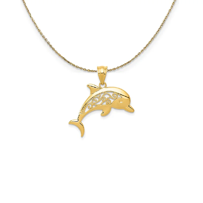 Domed cabochon necklace-14k Yellow Gold Filigree Dolphin Necklace