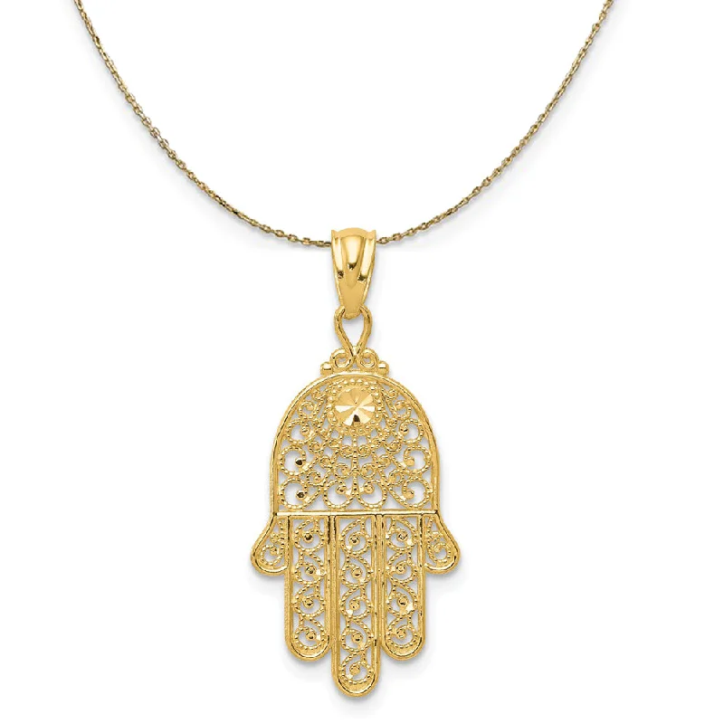 14k Yellow Gold Filigree Hamsa Necklace