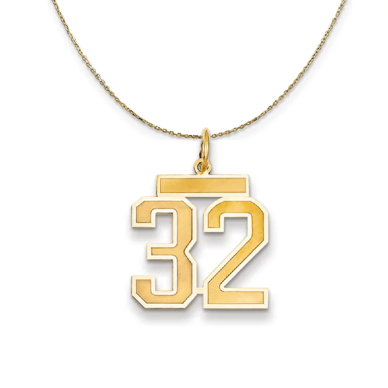 14k Yellow Gold, Jersey, Med Number 32 Necklace