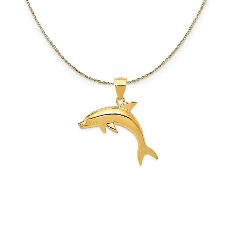 Solid-set pave necklace-14k Yellow Gold Large Dolphin Necklace