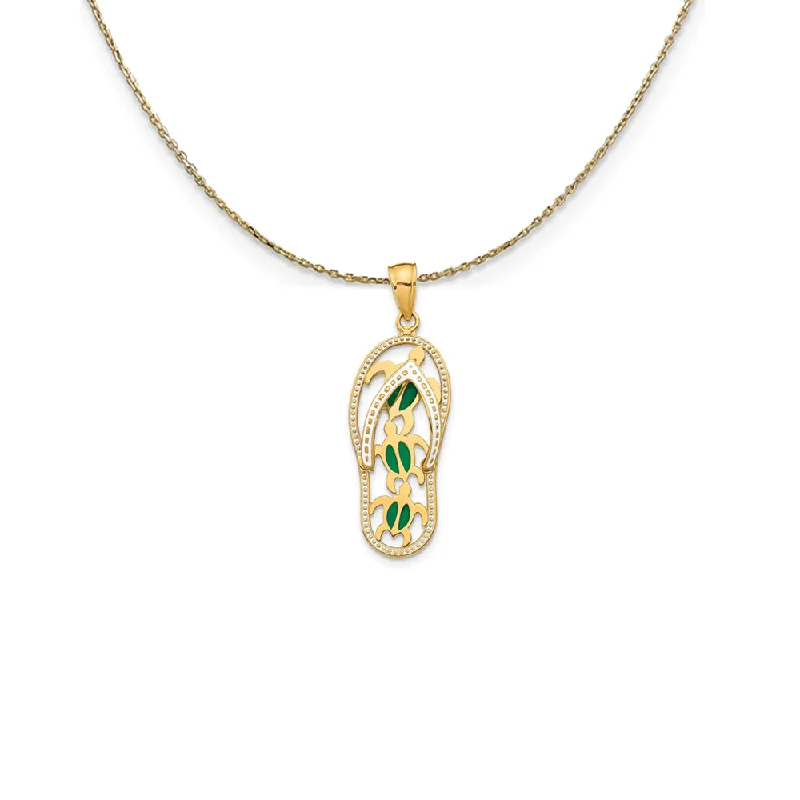 Tesselated chain necklace-14k Yellow Gold Large Enamel Sea Turtle Flip Flop Necklace