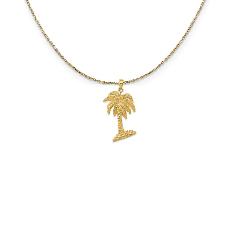 Retro chrysoprase necklace-14k Yellow Gold Large Textured Palm Tree Necklace