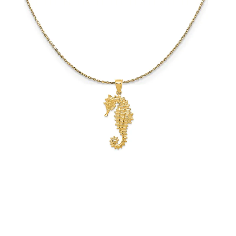 Shimmering platinum necklace-14k Yellow Gold Large Textured Seahorse Necklace