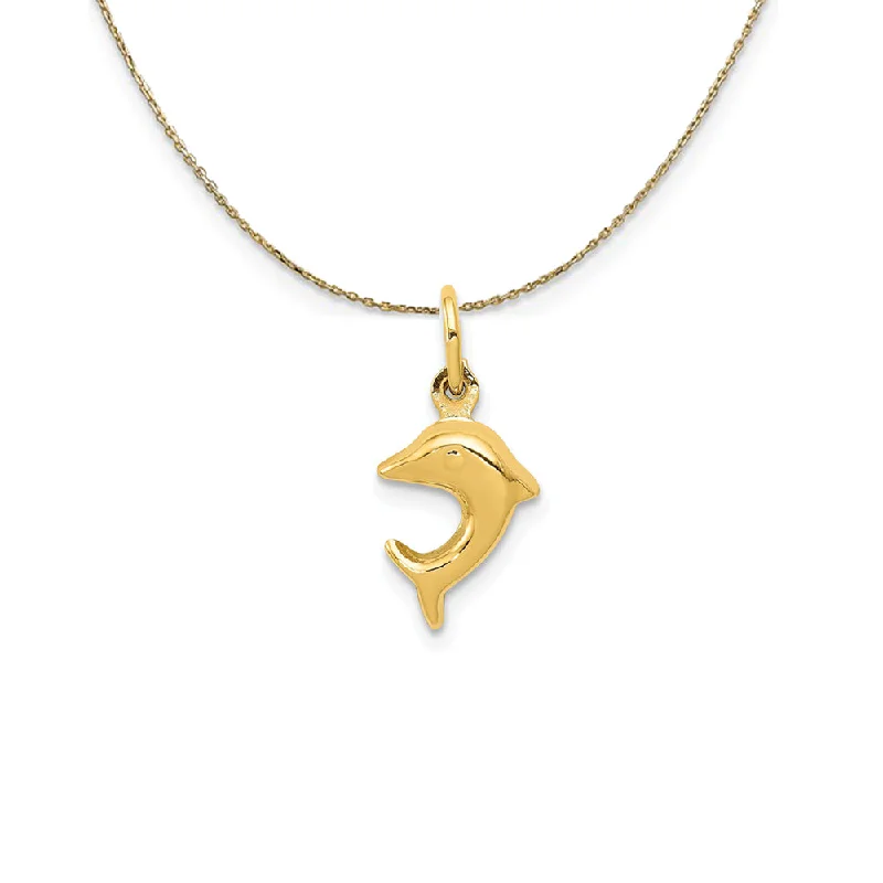 Light weave necklace-14k Yellow Gold Mini 3D Hollow Dolphin Necklace