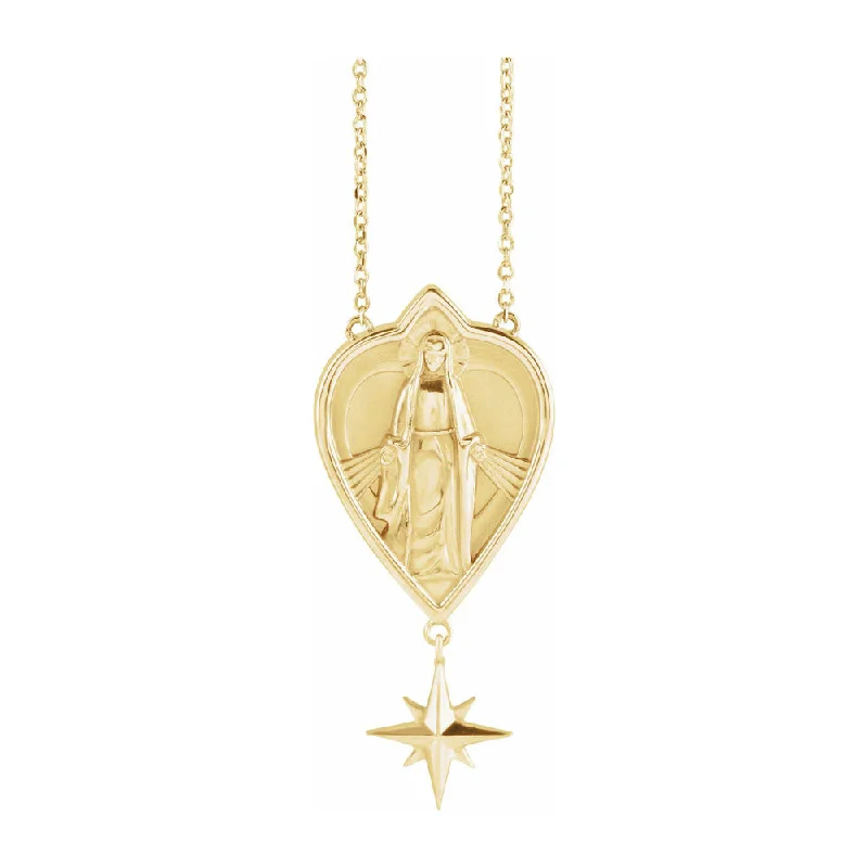 14K Yellow Gold Miraculous Mary Necklace, 16 Inch or 18 Inch