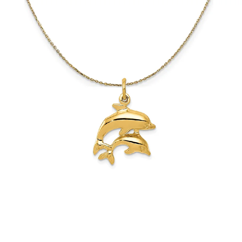 14k Yellow Gold Mother and Baby Dolphin Necklace