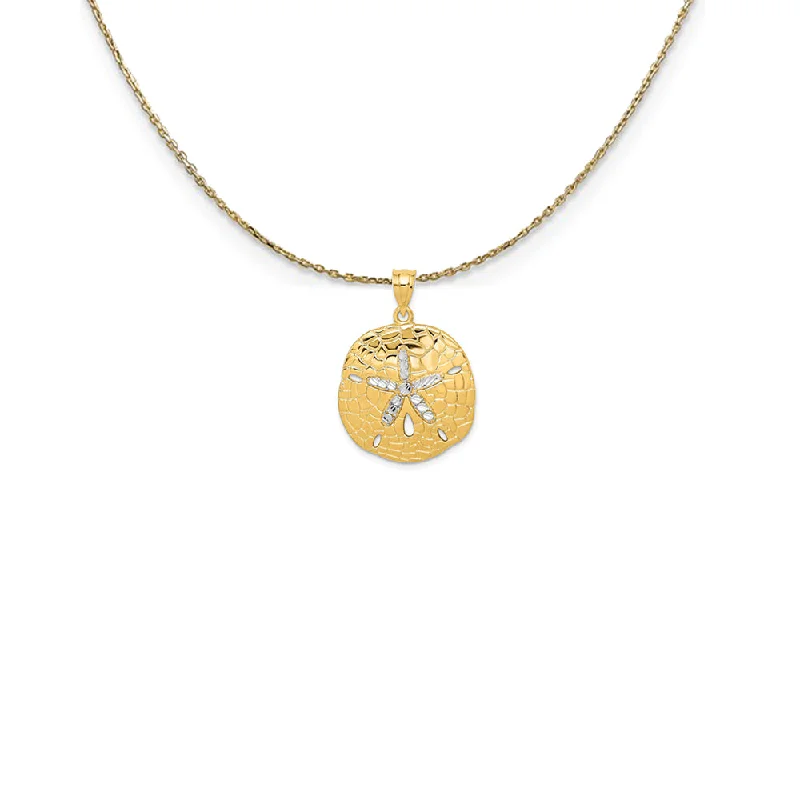 14k Yellow Gold & Rhodium Diamond Cut Sand Dollar Necklace