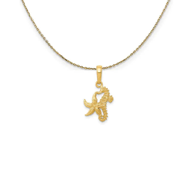 Radiant zircon necklace-14k Yellow Gold Seahorse and Starfish Necklace