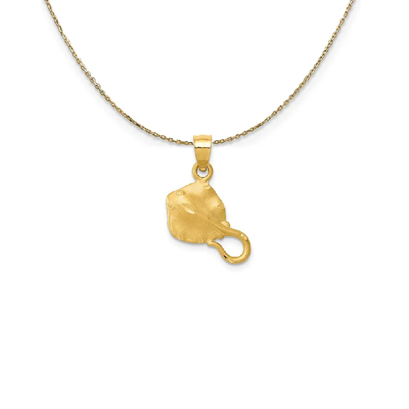 Flexible stone necklace-14k Yellow Gold Small Satin and Diamond Cut Stingray Necklace