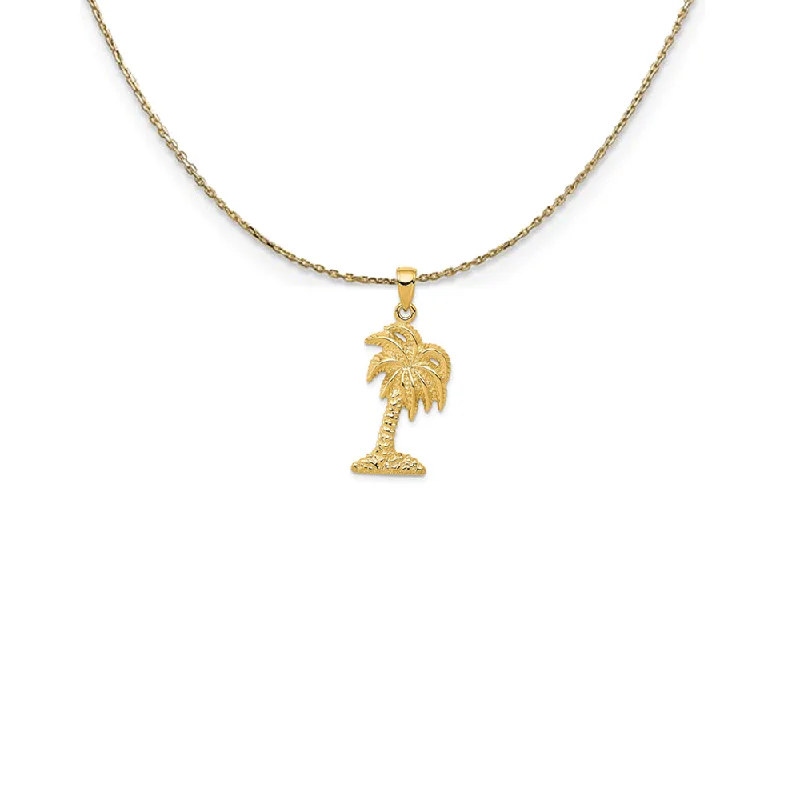 Heptagon pendant necklace-14k Yellow Gold Solid Textured Palm Tree Necklace